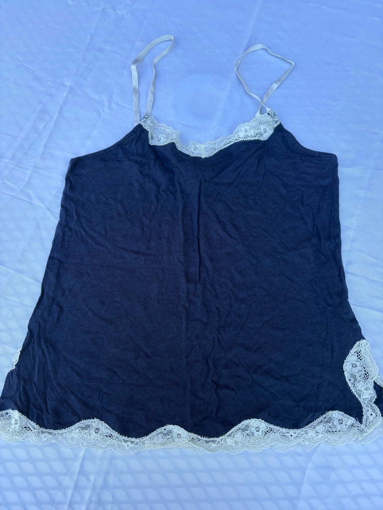 Aerie Navy Blue Chemise With Cream Lace Trim